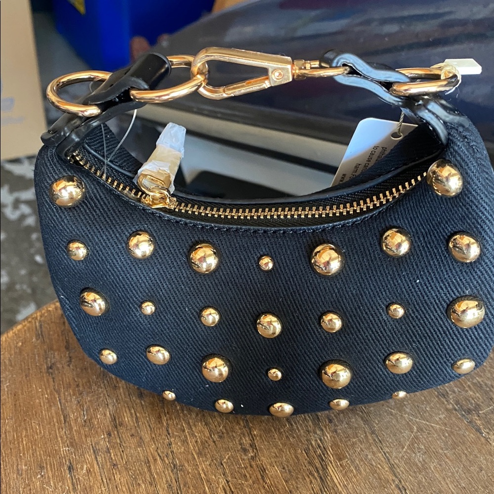 Vegan Black Mini Bag with Gold Accents - Picture 4 of 4